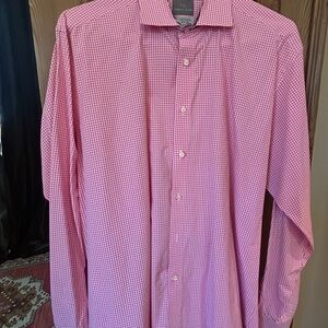 Thomas Dean Men’s Pink Gingham Dress Shirt